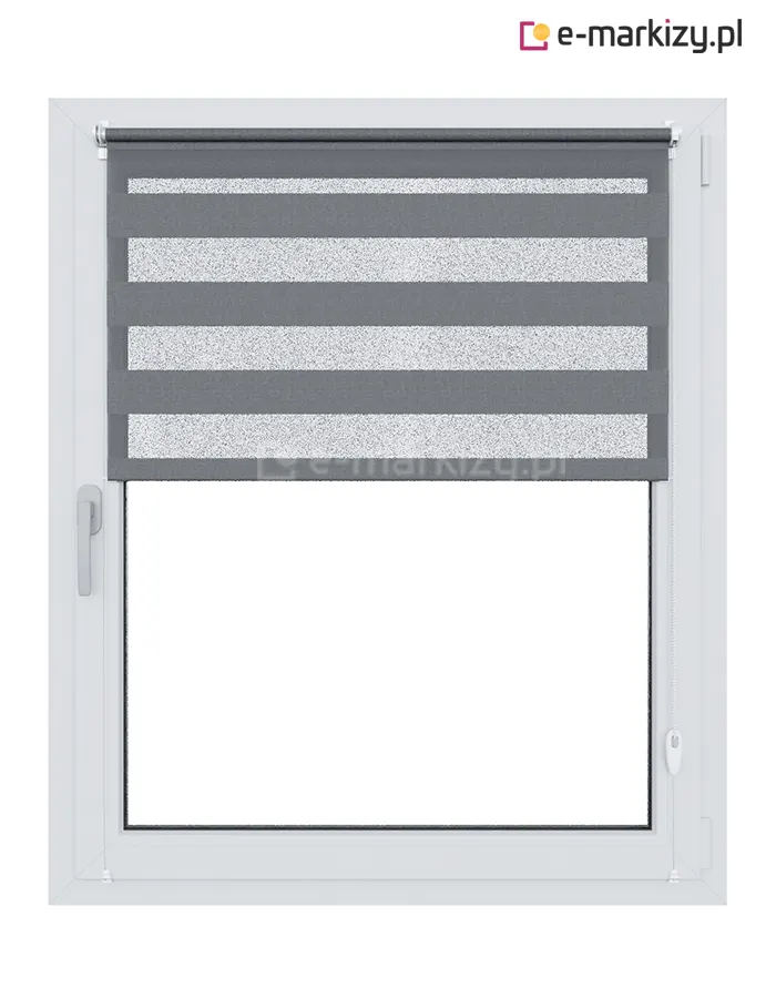 Sposób montażu rolety okiennej mini dzień/noc z szarą tkaniną zaciemniającą