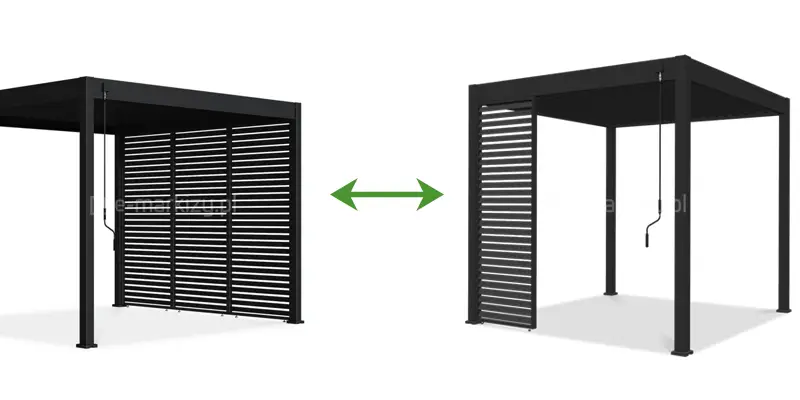 Stały panel z poziomymi lamelami dedykowany do zabudowy pergoli tarasowych Marlo lub Rubio