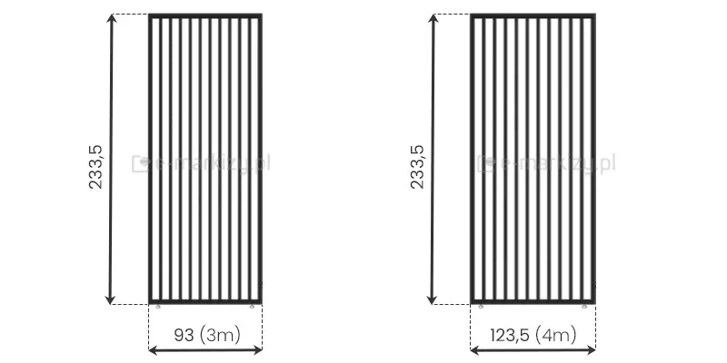 Pionowy panel aluminiowy do pergoli Marlo dostępny w dwóch wymiarach: 93 cm i 123,5 cm. Przeznaczony do samodzielnego montażu, wykonany z odpornego aluminium.