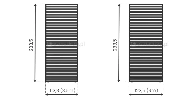 Pojedynczy panel żaluzjowy do pergoli Marlo Duo dostępny w dwóch rozmiarach: 113,3 cm i 123,5 cm stosowane w zależności od wielkości boku do zabudowy. Malowany proszkowo, odporny na warunki atmosferyczne, gotowy do montażu.
