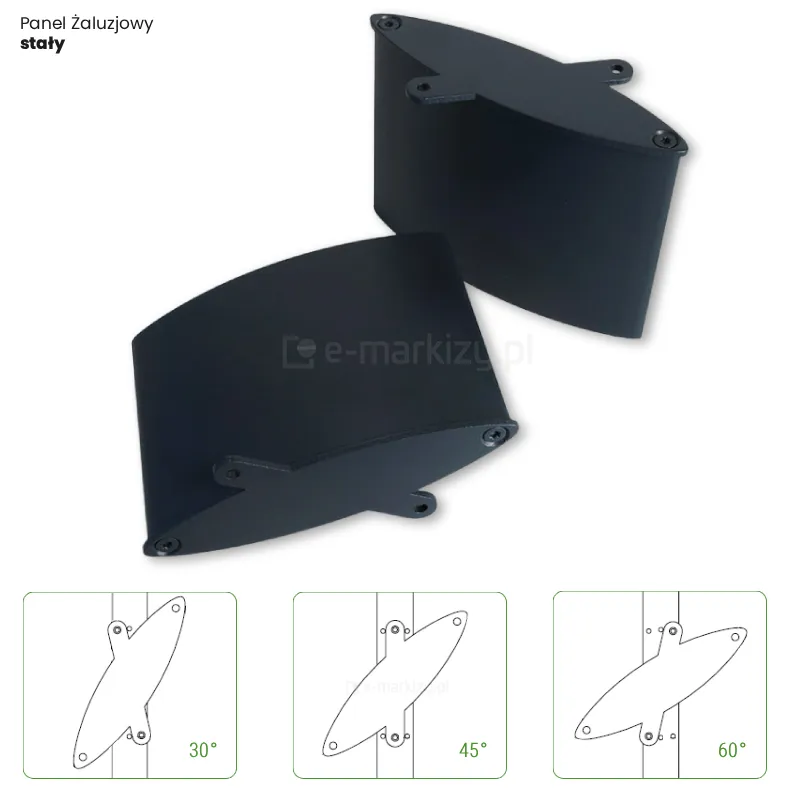 Nieruchome stałe panele żaluzjowe Louvre na taras posiadają trzy możliwe kąty montażu: 30°, 45° oraz 60°