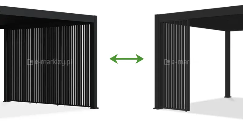 Pionowy panel żaluzjowy do zabudowy pergoli Marlo – estetyczne i funkcjonalne uzupełnienie konstrukcji tarasowej.