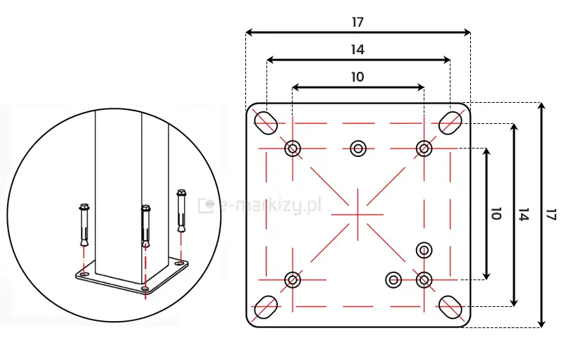 Przekrój podpory pergoli tarasowej Gloria