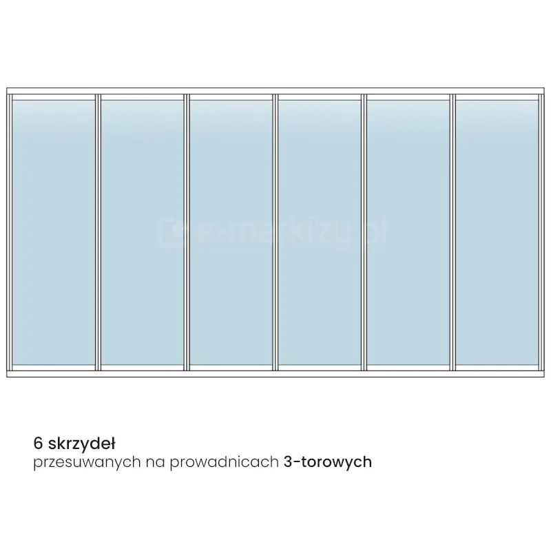 System do szklanych drzwi przesuwnych Sotro składających się z 6 paneli w konstrukcji ramowej