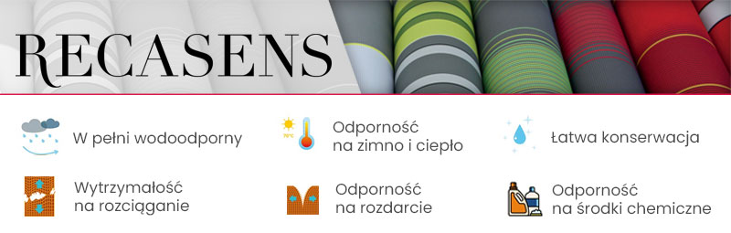 Grupa tkanin Recasens jest odporna na zmiany temperatury deszcz środki chemiczne i rozdzieranie