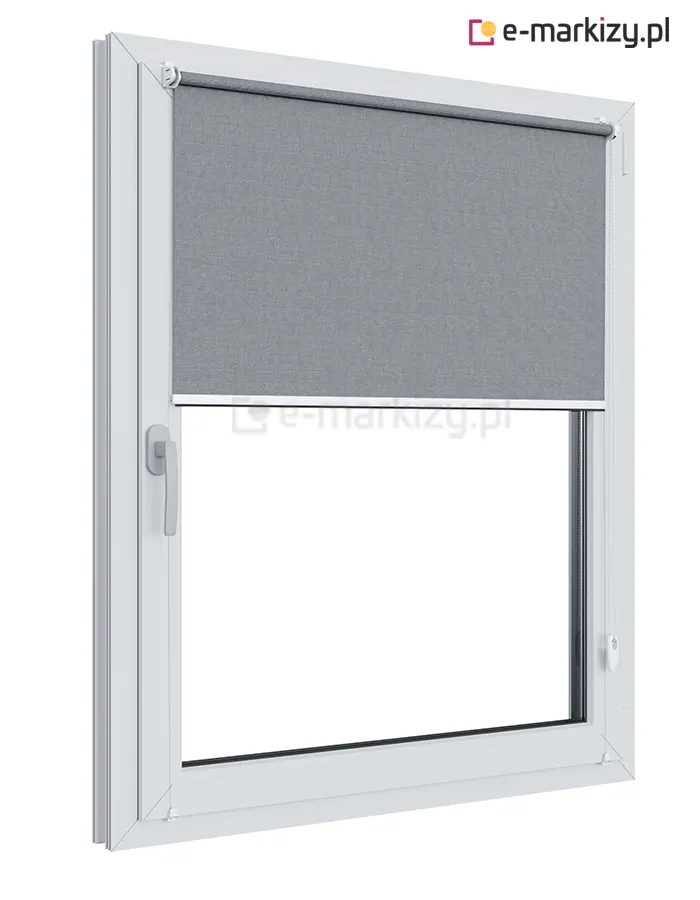 Wewnętrzna roleta bezkasetowa mini z białym osprzętem czyli mocowaniami belką dolną oraz łańcuszkiem