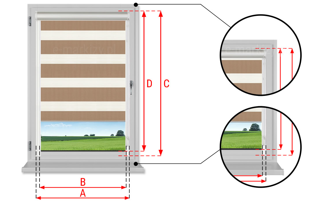 Wymiarowanie okna pod roletę dzień i noc lux, rolety okienne dzień i noc pomiary, pomiar okna do rolet
