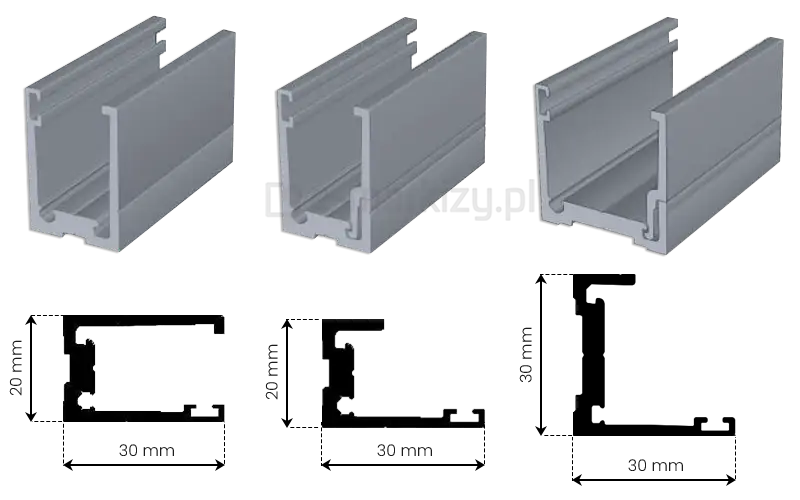 Profile aluminiowe Fest o wymiarach 30x20 mm i 30x30 mm do zabudowy stałej szyb w konstrukcjach tarasowych
