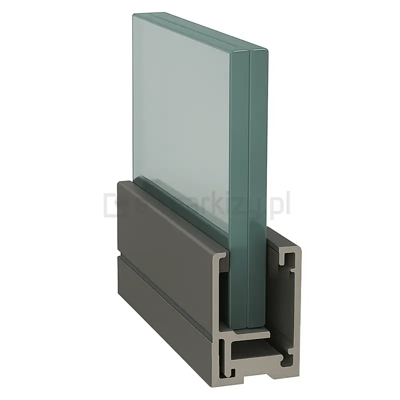 Profil aluminiowy z wypełnieniem z poliwęglanu komorowego 16 mm do zabudowy tarasów i biur, pokazujący przekrój systemu ścianki stałej Fest zapewniającej izolację i eleganckie wykończenie.