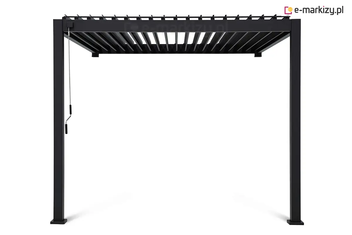 Otwarty dach przeciwsłoneczny pergoli Gloria sterowany za pomocą korby ręcznej