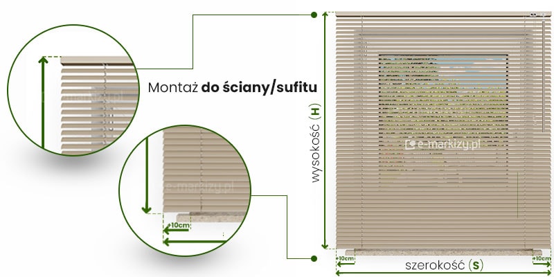 Żaluzja aluminiowa na ścianie lub suficie - pomiar szerokości i wysokości
