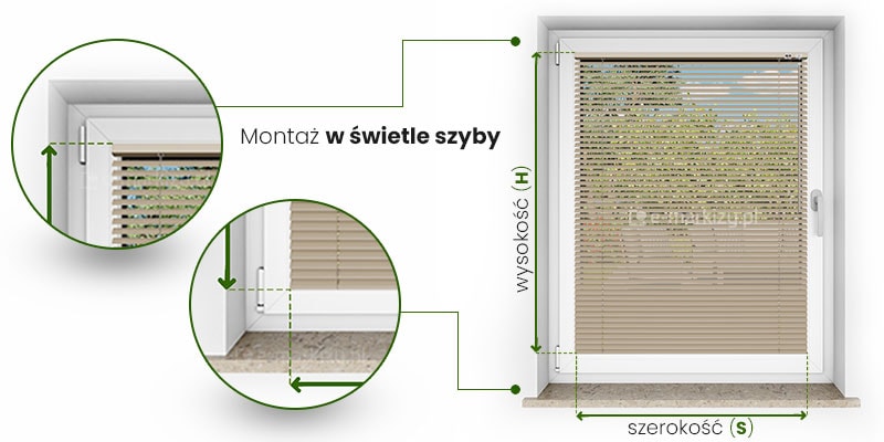 Żaluzja aluminiowa w świetle szyby - pomiar szerokości i wysokości