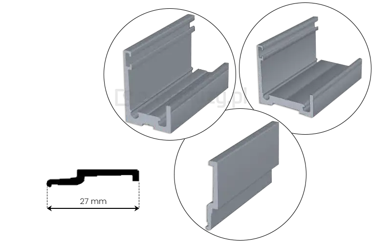 Profile aluminiowe systemu Fest o wymiarze 27 mm, w różnych kształtach do montażu szyb w zabudowie tarasowej